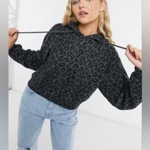 Abercrombie & Fitch Soft AF Viral Leopard Print Hoodie, Gray/Black, Slouchy Fit.